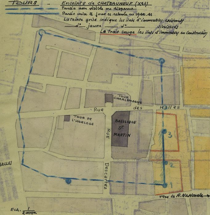 Enceinte de Martinopole ou de Châteauneuf : Plan général de l’emprise de l’enceinte sur le parcellaire