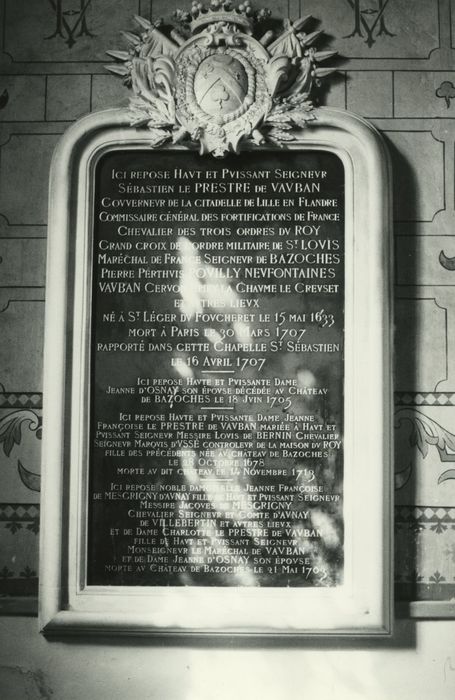 plaque dfunéraire (épitaphe) du Maréchal de Vauban