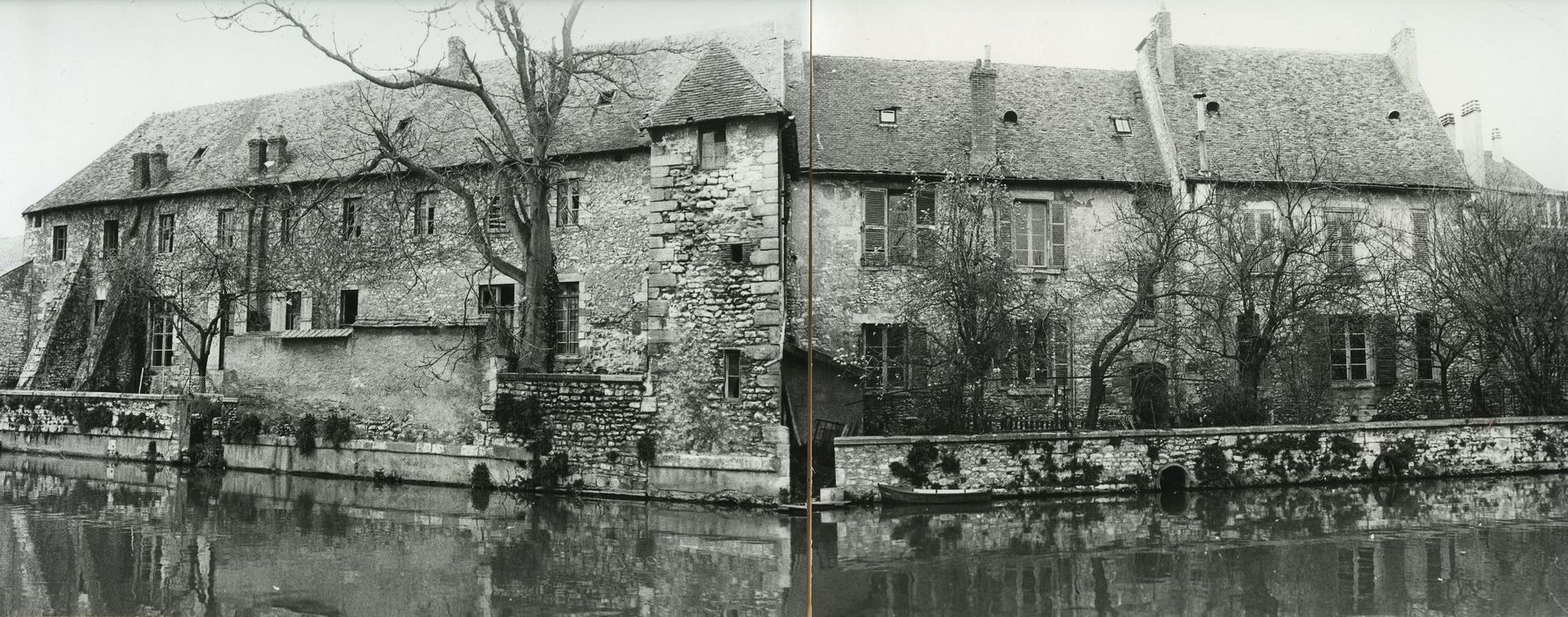 Couvent des Augustins (ancien) : Ensemble des façades postérieures depuis la berge sud du Nohain, vue générale