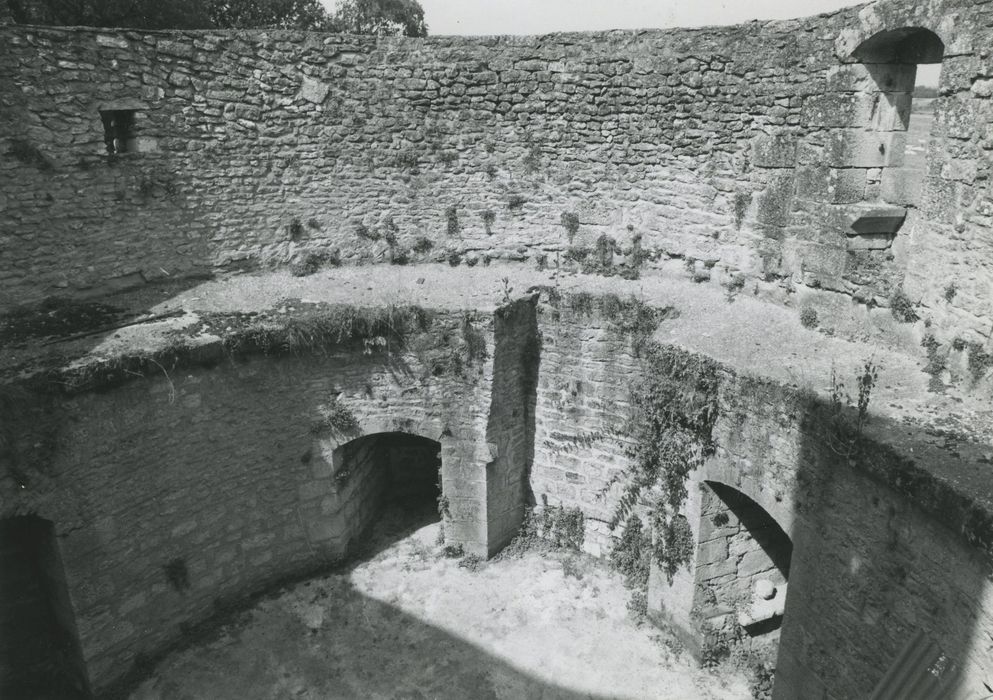 Château de la Motte-Josserand : Tour nord ruinée, vue partielle de l’intérieur