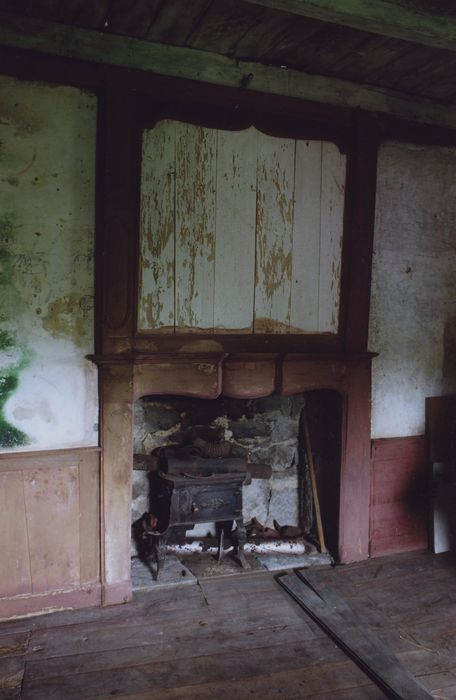 Château d'Estresses : 1er étage, salle aux peintures, cheminée, vue générale