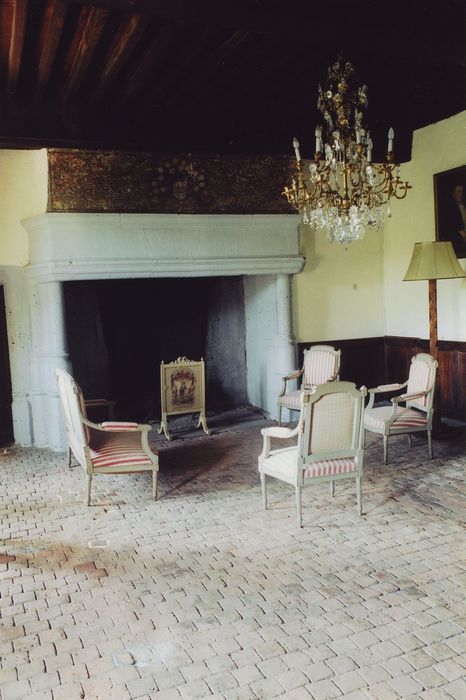 Château de Messilhac : 1er étage, salon, cheminée monumentale, vue générale