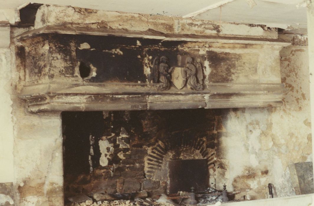 Manoir de Giverdy : Rez-de-chaussée, pièce à gauche, cheminée monumentale, vue générale