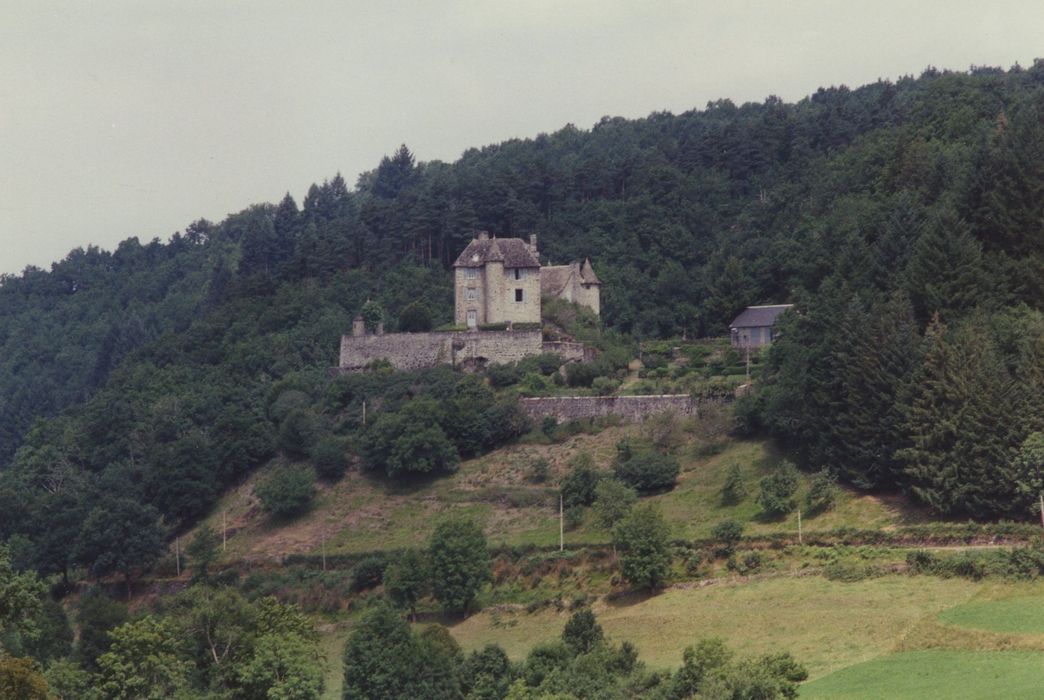 Château fort de Montbrun : Vue générale du château dans son environnement depuis le Sud