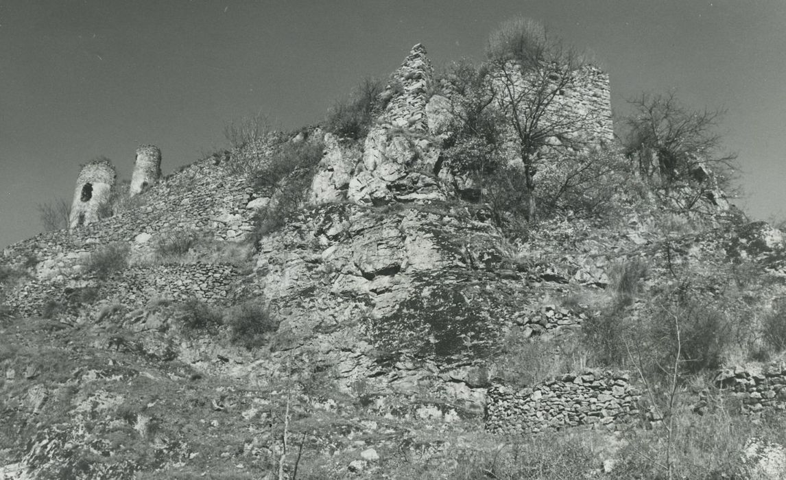 Ruines du château-fort d'Aurouze : Vue partielle des ruines depuis le Sud-Est