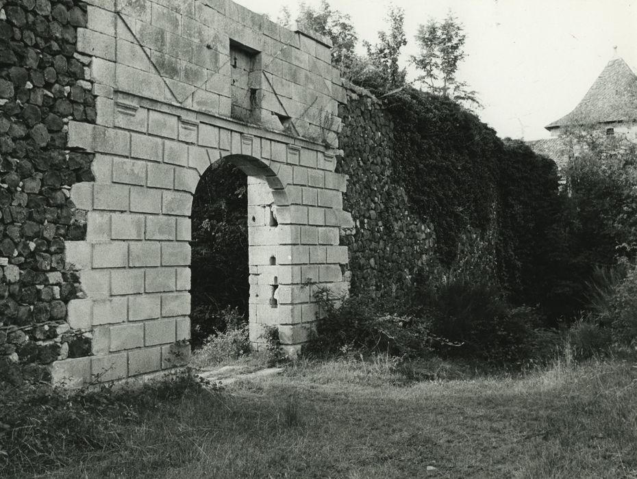 Château de Murat-la-Rabbe : Porte d’accès à l’ancien château féodal, élévation est, vue générale