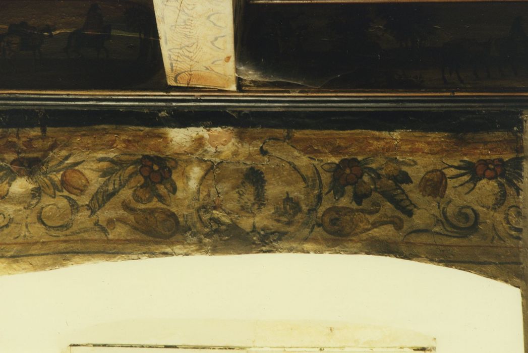 Château de Montvallat : 1er étage, chambre est, peinture monumentale (fragment), détail