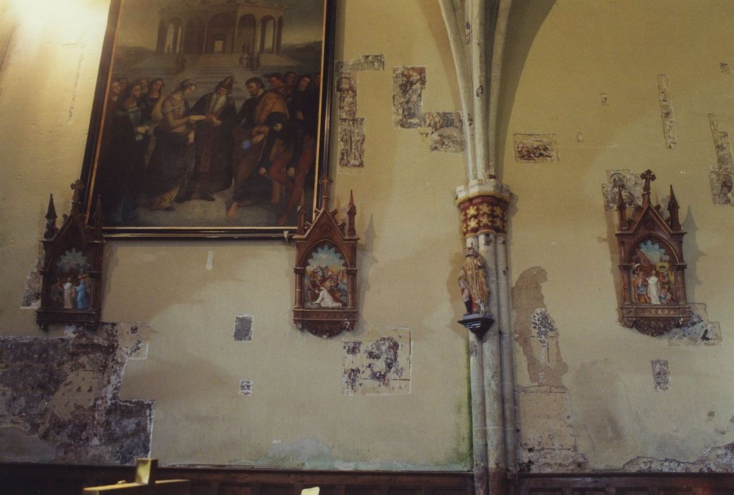 Eglise Saint-Men : Choeur, mur gouttereau nord, peintures monumentales (sondages), vue partielle