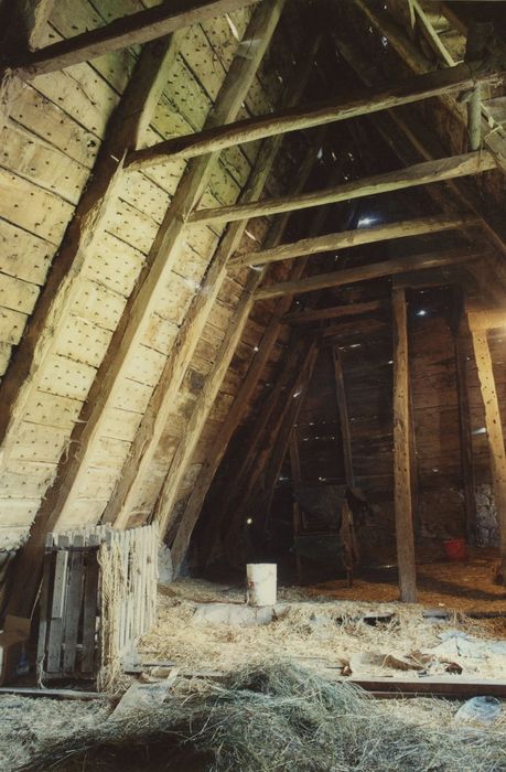 Ferme de Pressoire : Grange étable, charpente, vue partielle