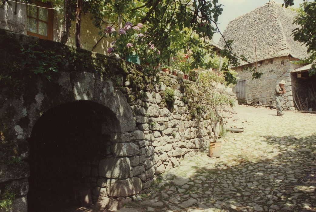 Ferme de Pressoire : Entrée de la cave sur cour, vue générale