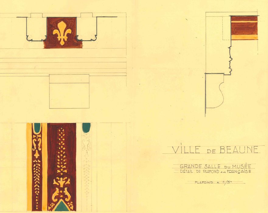 Hôtel des Ducs de Bourgogne (ancien) : Détails du plafond à la française