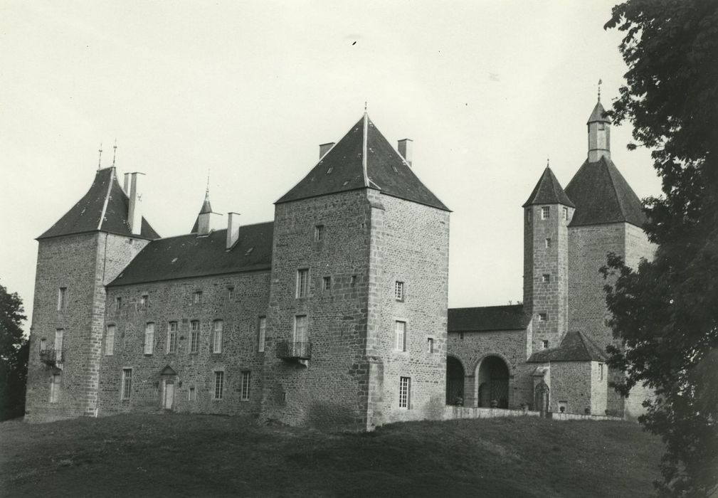 Château du Roussay : Ensemble sud depuis le Sud-Est, vue générale