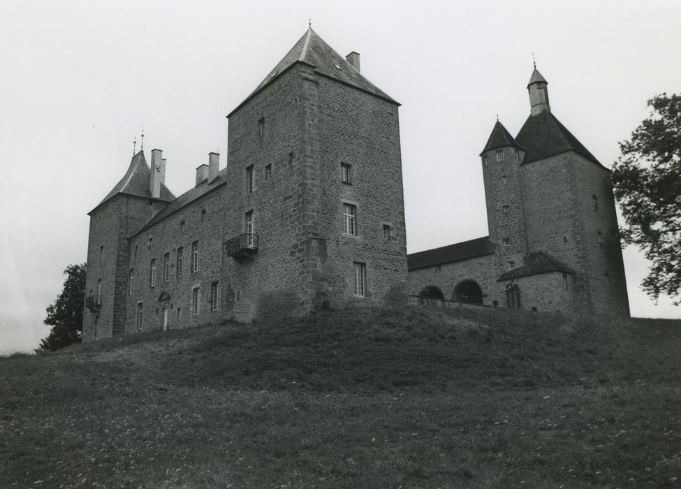 Château du Roussay : Ensemble sud depuis le Sud-Est, vue générale