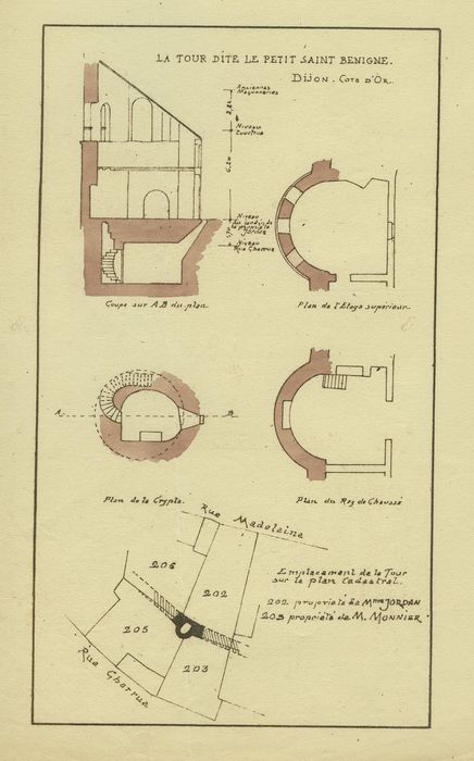 Tour dite du Petit Saint-Benigne : Plan, élévation, vue générale