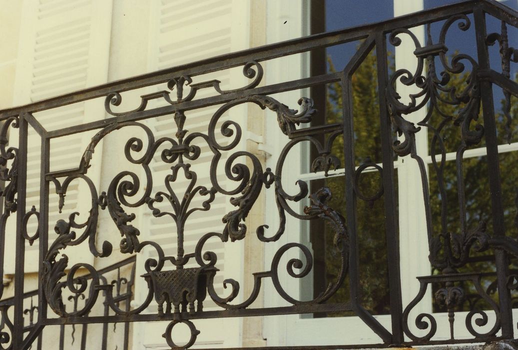 Hôtel Rigoley de Chevigny : Façade sur jardin, détail du garde corps de l’escalier