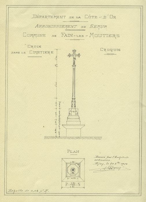 Croix en pierre : Plan, élévation, vue générale