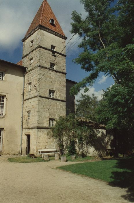 Château de Folgoux : Façade sud, tourelle d’escalier, vue générale