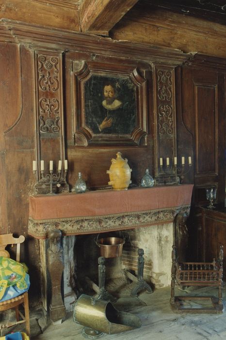 Château de Folgoux : Rez-de-chaussée, salle à manger, cheminée, vue générale