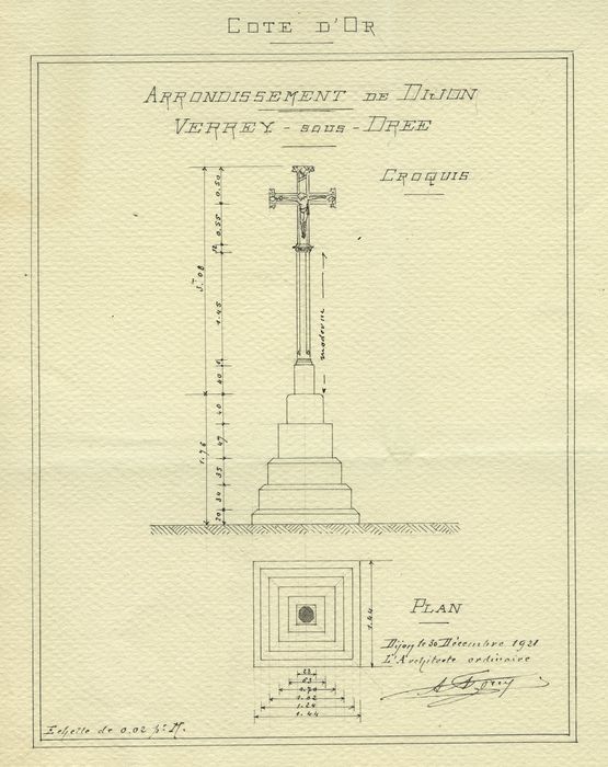 Croix monumentale : Plan, élévation