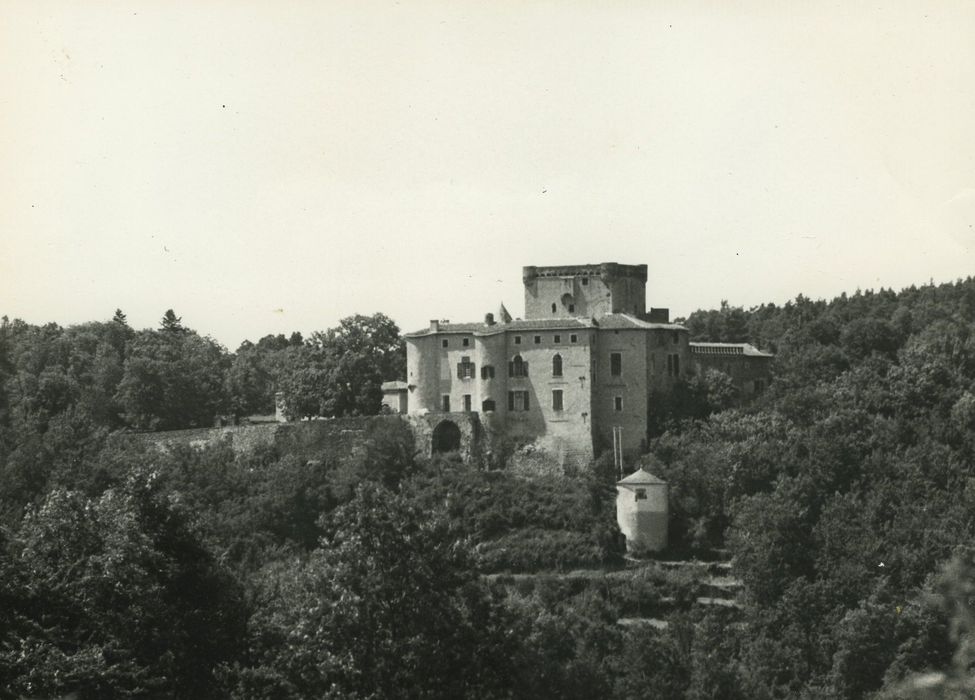 Château de Poinsac : Vue générale du château dans son environnement depuis l’Est