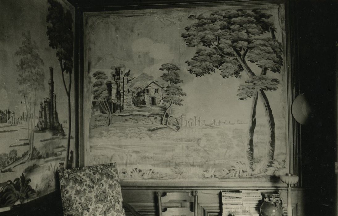 Maison du bailli : Grand salon, toile peinte, vue partielle