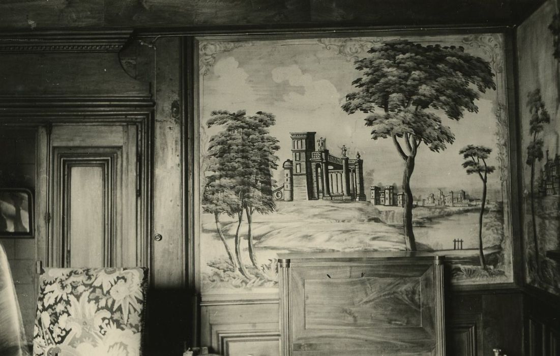 Maison du bailli : Grand salon, toile peinte, vue partielle