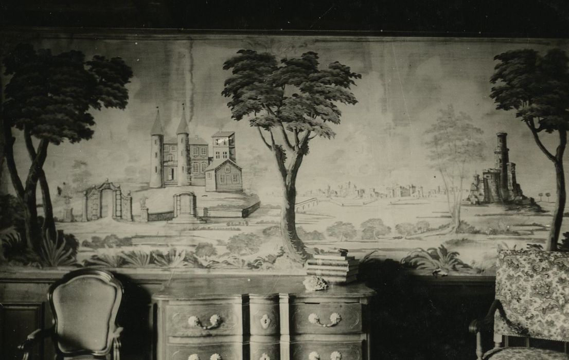 Maison du bailli : Grand salon, toile peinte, vue partielle