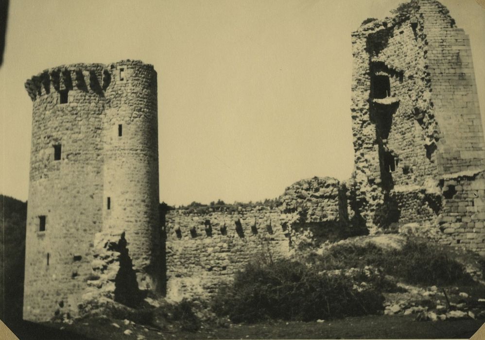 Ruines du Château fort de Rochebaron : Vue partielle des ruines, ensemble sud