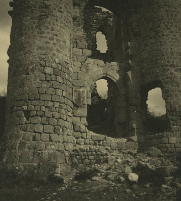 Ruines du Château fort de Rochebaron : Vue partielle des ruines, porterie