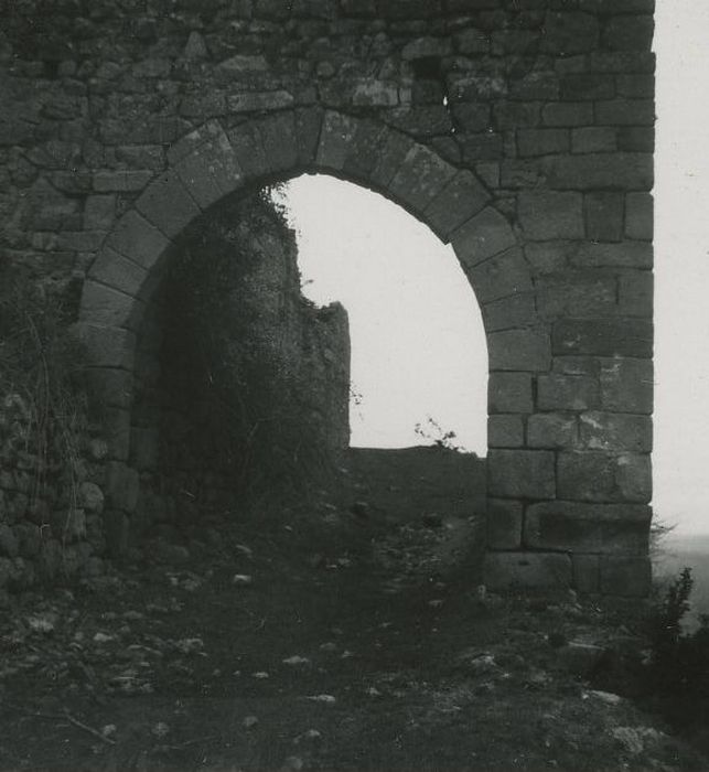 Ruines du Château fort de Rochebaron : Vue partielle des ruines, porte d’accès de la seconde enceinte