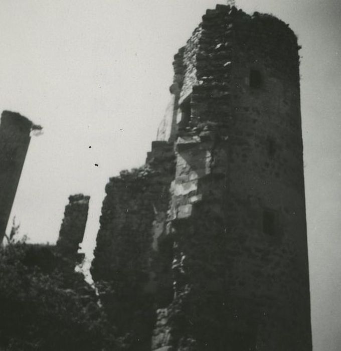 Ruines du Château fort de Rochebaron : Vue partielle des ruines, tour sud-ouest