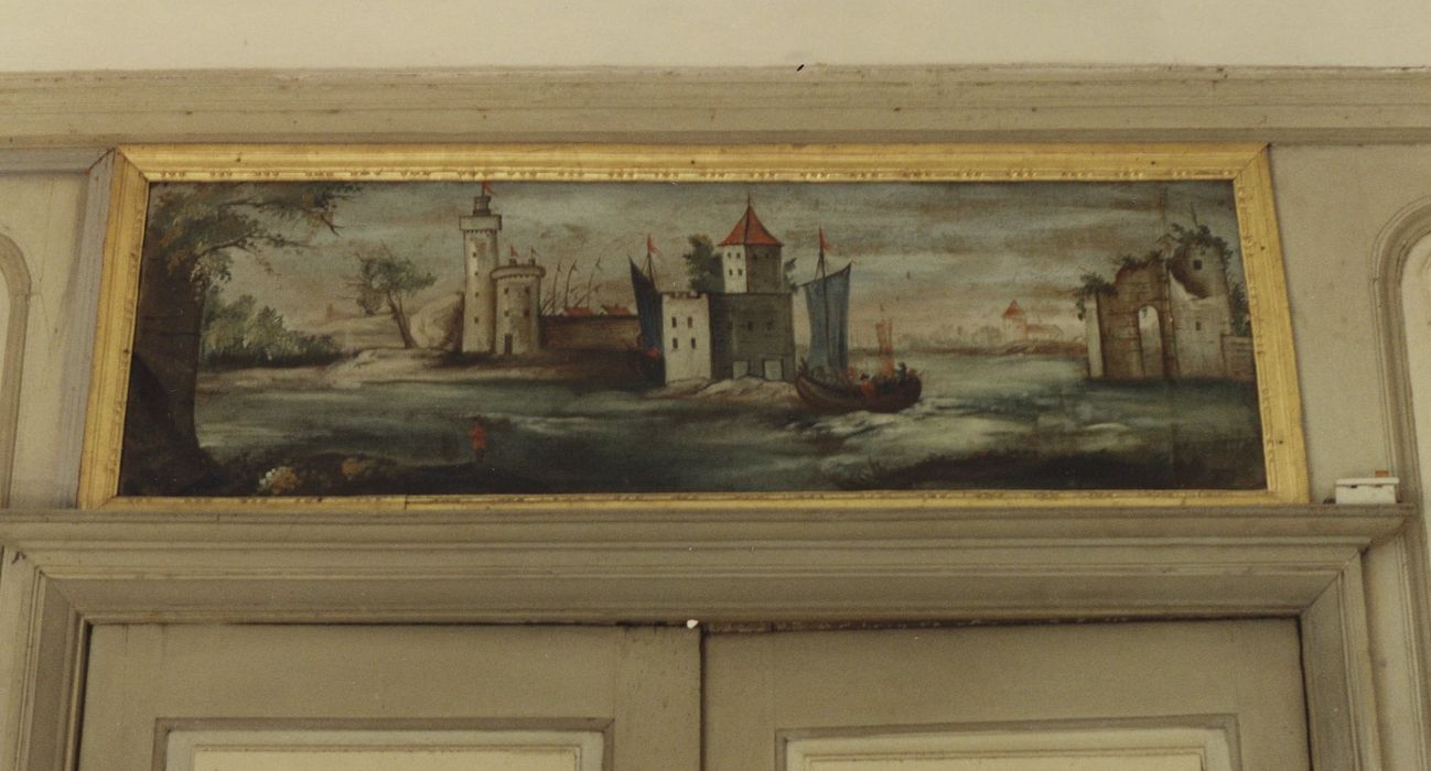 Château du Bos : 2e étage, bibliothèque, détail d’un dessus-de-porte