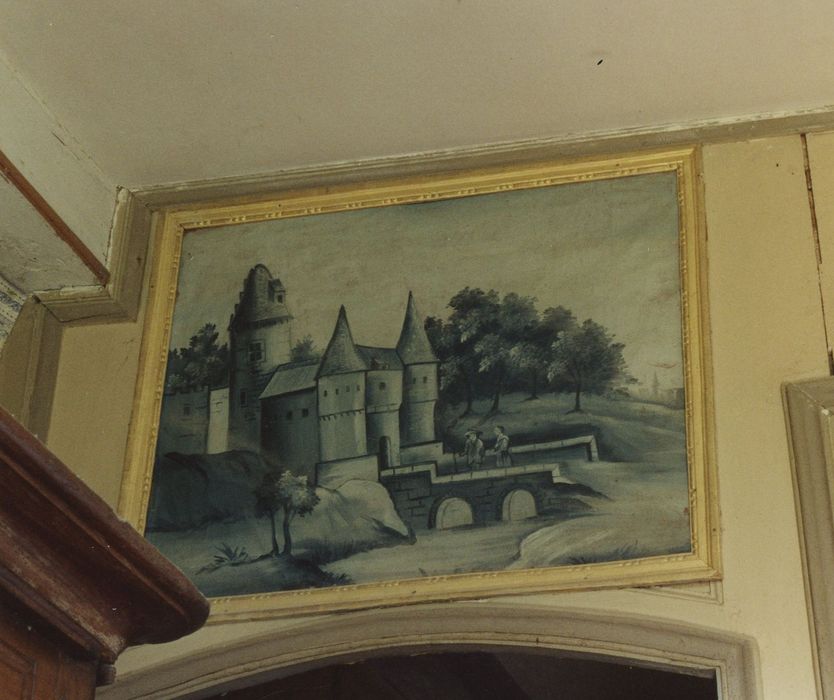 Château du Bos : 2e étage, chambre à alcôve, dessus-de-porte, détail