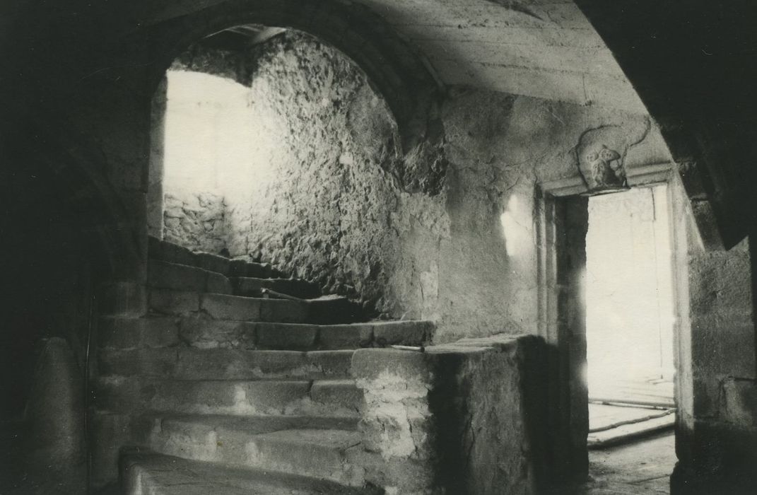 Maison forte ou château de la Borie-Chambarel : Escalier menant au 2e niveau, vue générale