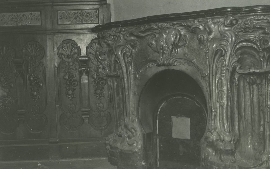 Château de la Roche du Roi : Salle à manger, détail d’une cheminée