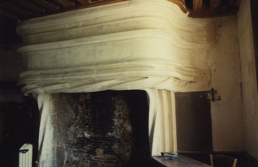 Château de Faulin : Logis, 1er étage, cheminée monumentale, vue générale