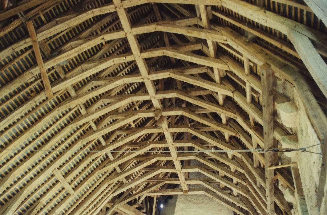 Château de Faulin : Logis, salle des gardes, vue partielle de la charpente