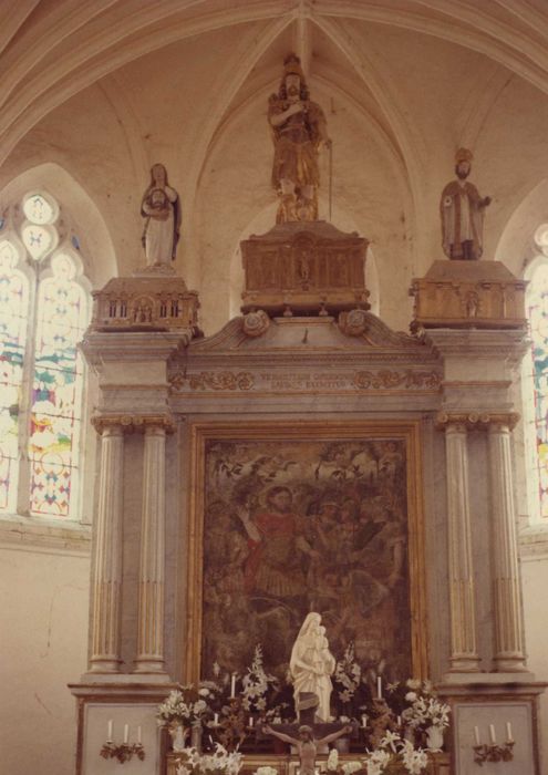 retable du maître-autel : Martyre de saint Prix et de ses compagnons, statues : saint Cot, saint Prix, saint Germain, vue partielle