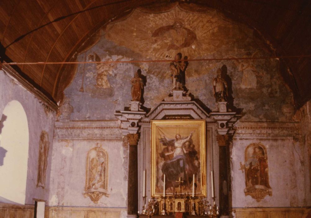 peinture monumentale : Père éternel adoré par les anges, saint Pierre, saint Paul, saint Jean-Baptiste, saint (?), Annonciation