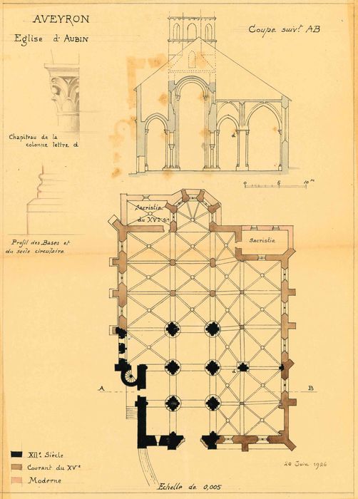 plan, coupe, détails (dessin, encre sur papier)