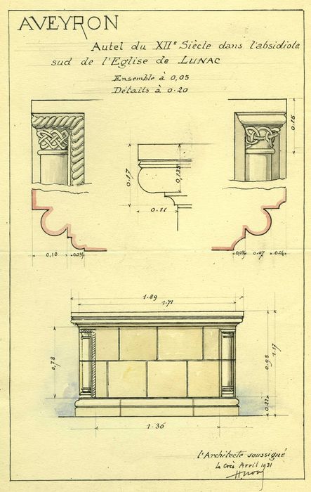 autel, vue générale et détails (encre sur papier)