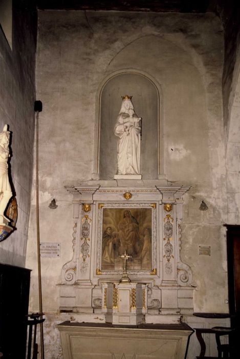 autel latéral nord, retable, tabernacle, tableau : Vierge au rosaire (la)