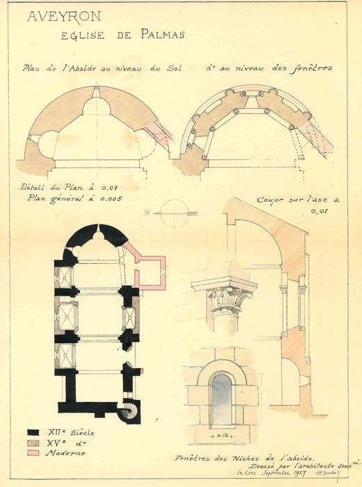 plan, coupes, détails (encre sur papier)