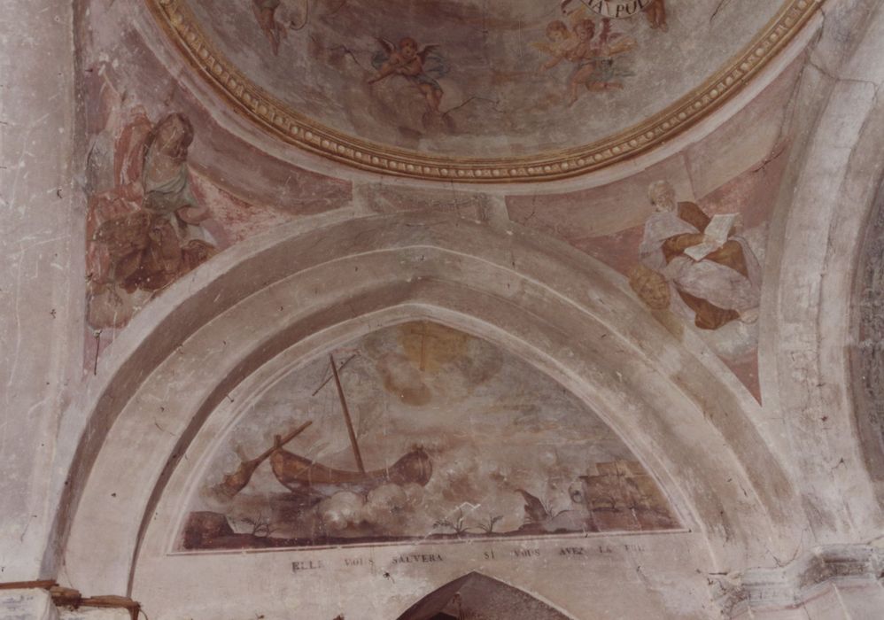 croisée du transept, peinture monumentale de l’arc diaphragme sud