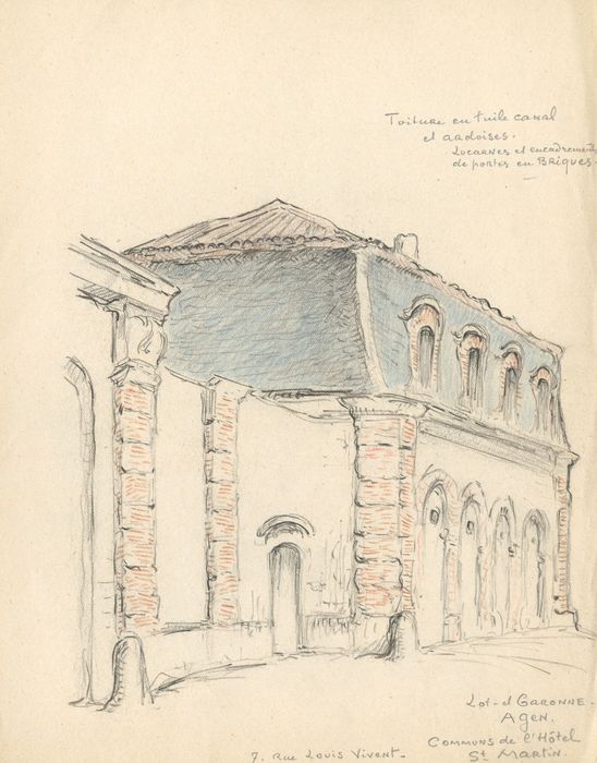 cour, pavillon des écuries (crayon sur papier)