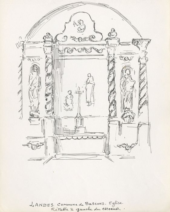 retable de l’autel secondaire nord (dessin : encre sur papier)