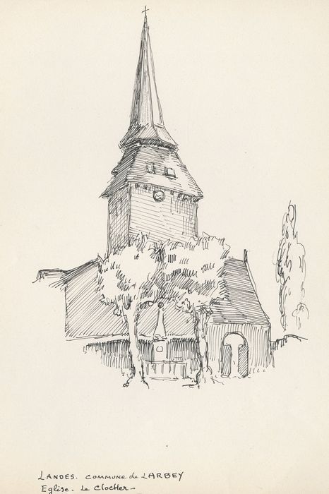 clocher, élévation ouest (dessin : encre sur papier)