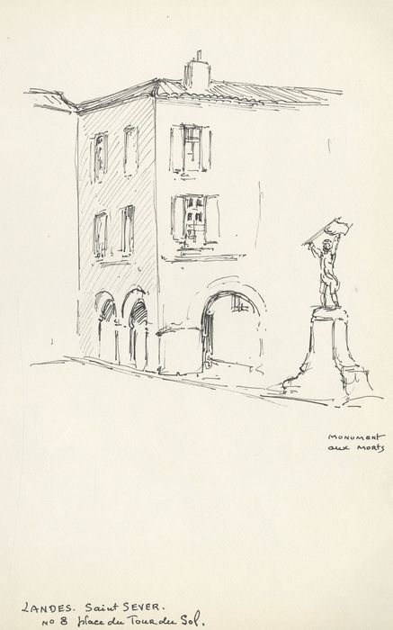 façades sur rue, vue partielle (dessin : encre sur papier)