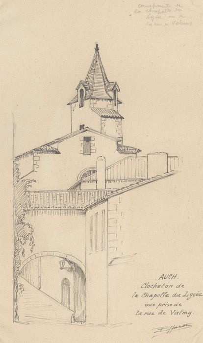 vue partielle de la chapelle dans son environnement (dessin : crayon sur papier)