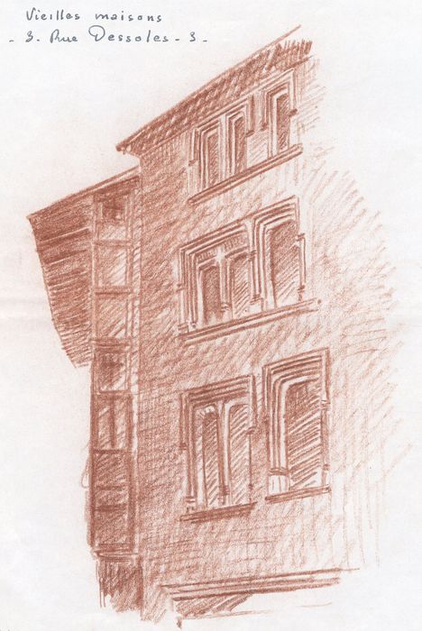 façade sur rue, vue partielle (dessin : crayon sur papier)